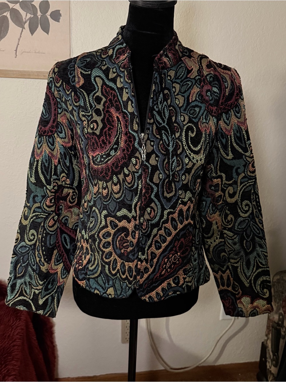 Vintage Multicolored Paisley Zip Jacket Blazer